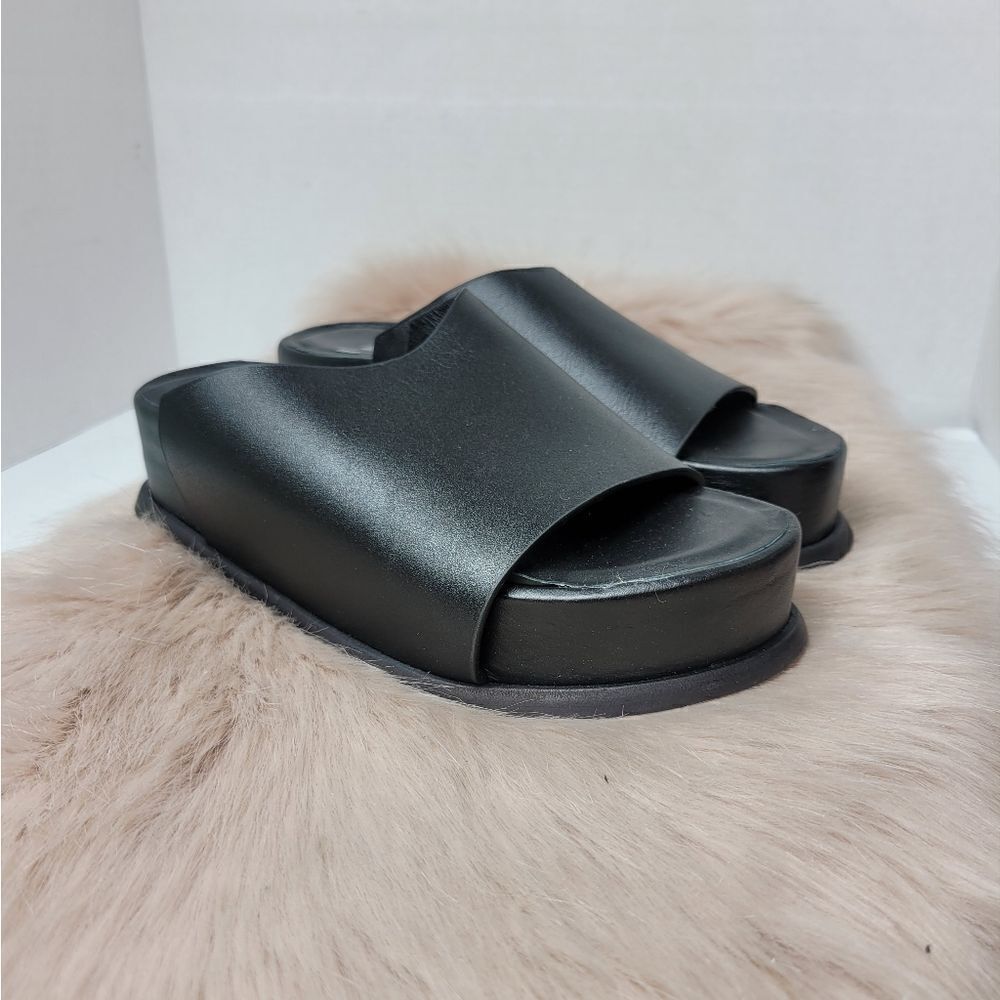 Wal & Pai Stone Black Leather Slide Women's Platform Shoes Size 6.5 US 37EUR
